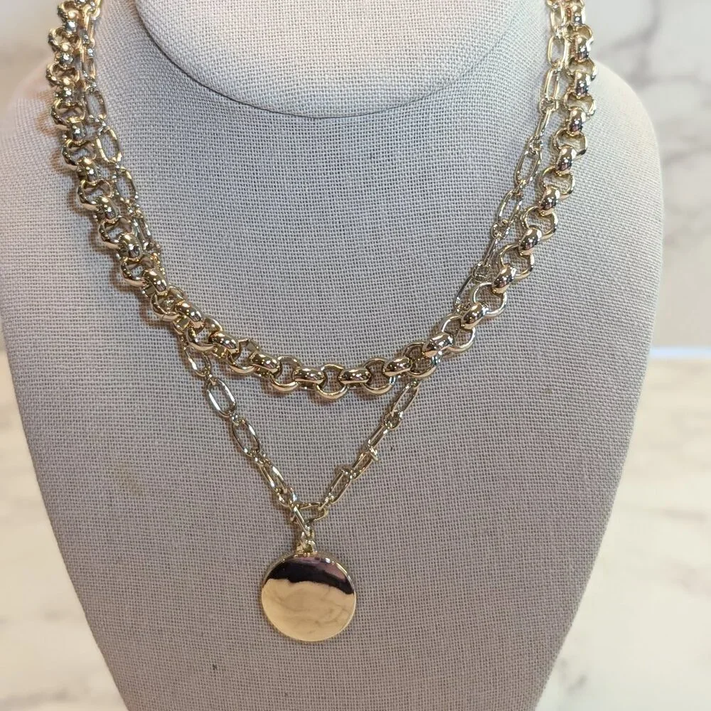 J.Crew Factory Gold Mixed Chain Pendant Layering Necklace